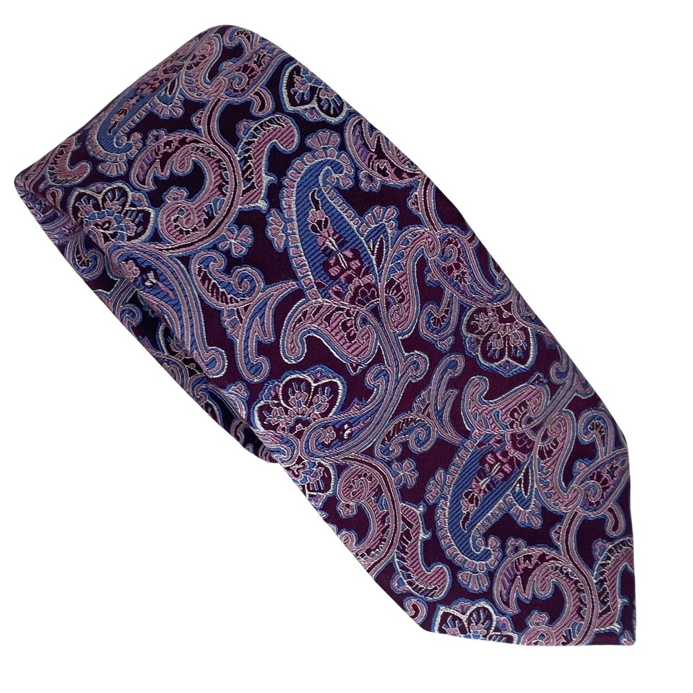 PRONTO UOMO Silk Tie Mens‎ Burgundy Purple Blue Paisley Classic Jacquard 60x3